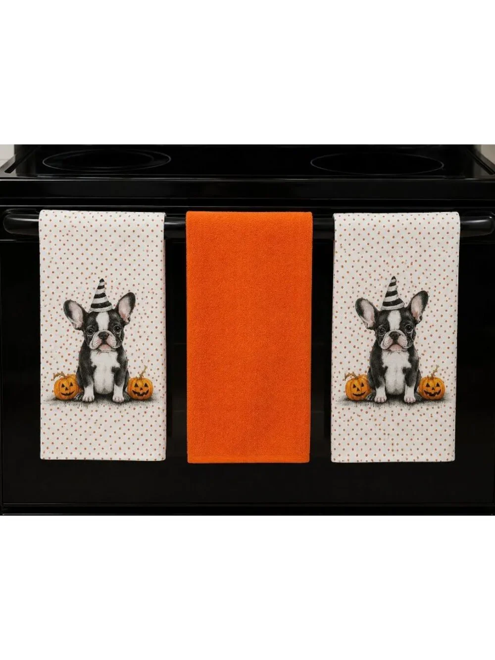 Halloween Boston Terrier Dog Kitchen Towels 3 Pack Orange Pumpkin NWT Bulldog